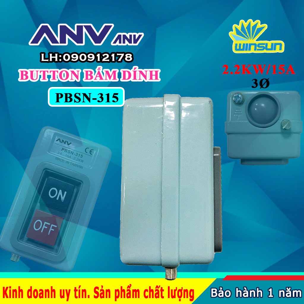 ANV Công tắc nút bấm dính  ANV 3 pha PBSN-315 Winsun