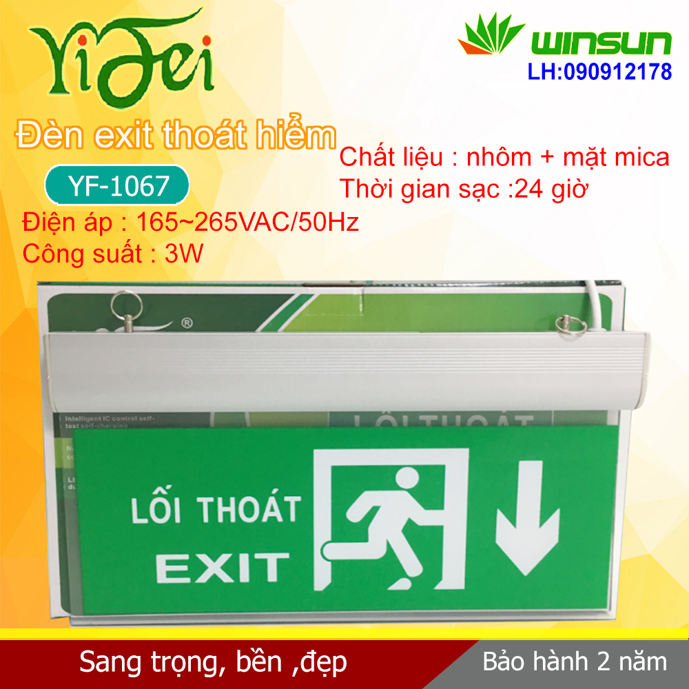 Đèn Yifei EXIT, đèn thoát hiểm,chỉ lối thoát YF-1067 2 mặt Winsun