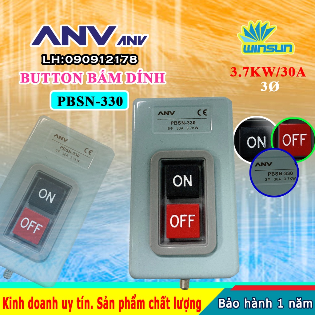 ANV Công tắc nút bấm dính ANV 3 pha PBSN-330 Winsun