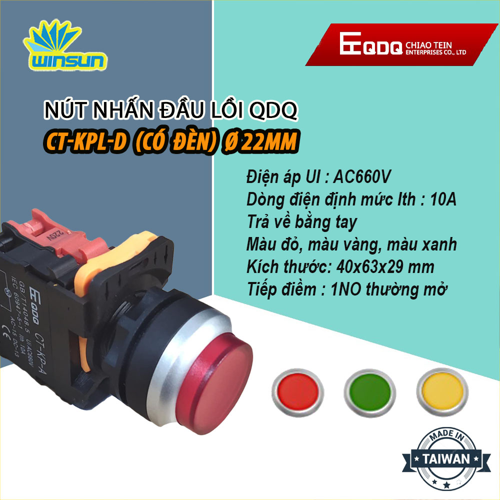 Nút nhấn đầu lồi QDQ CT-KPL Ø22mm