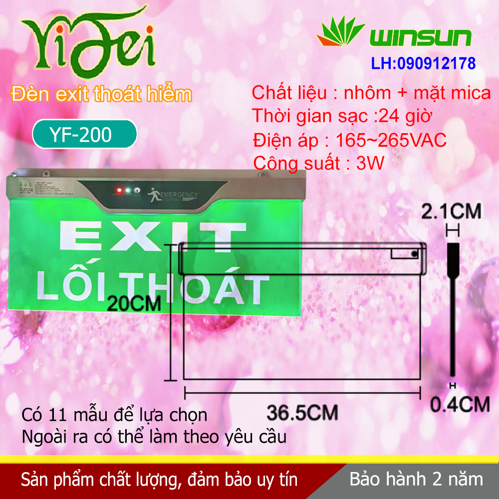 Đèn Yifei EXIT, đèn thoát hiểm,chỉ lối thoát YF-200 2 mặt Winsun