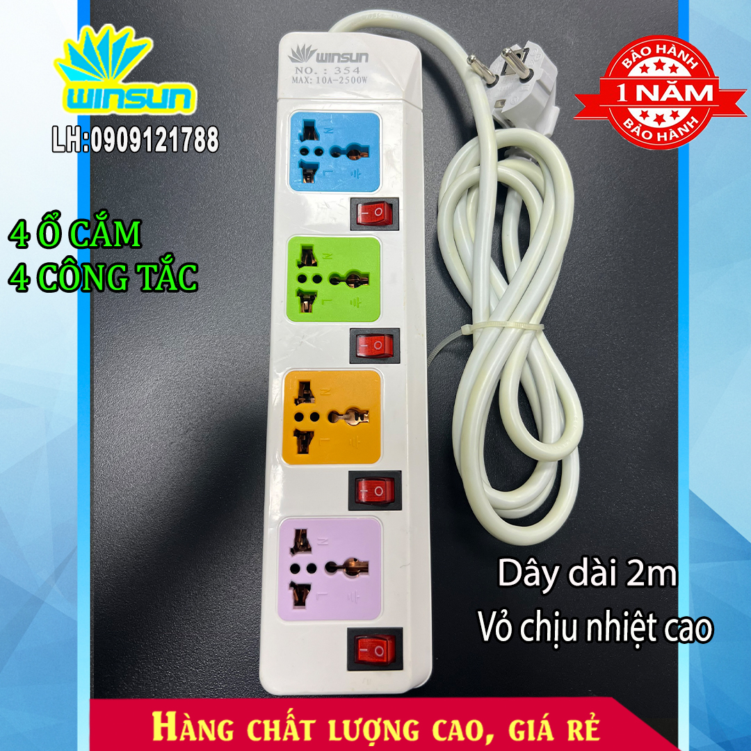 Ổ cắm kéo dài 4 ổ đa năng và 4 công tắc - WS354