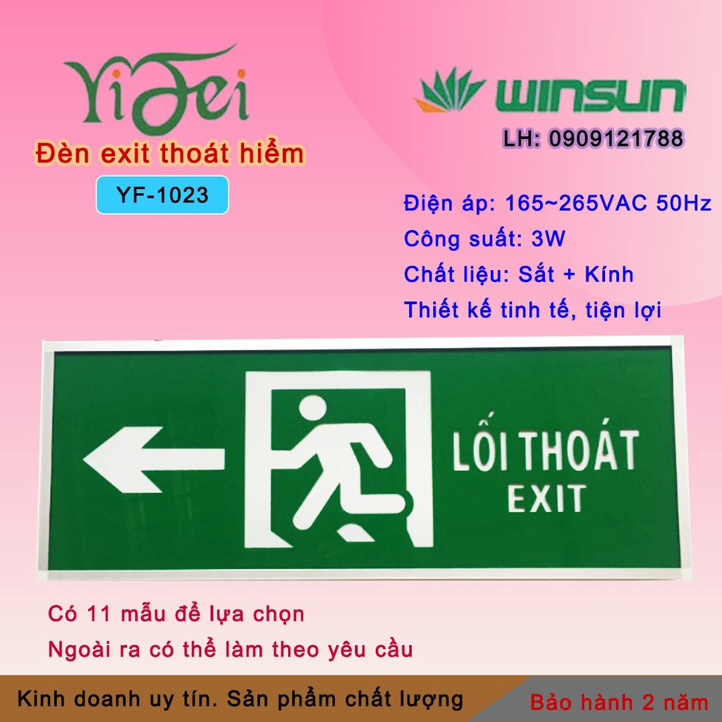 Đèn EXIT, Đèn thoát hiểm,Chỉ lối thoát 2 mặt Yifei (YF-1023 Winsun )