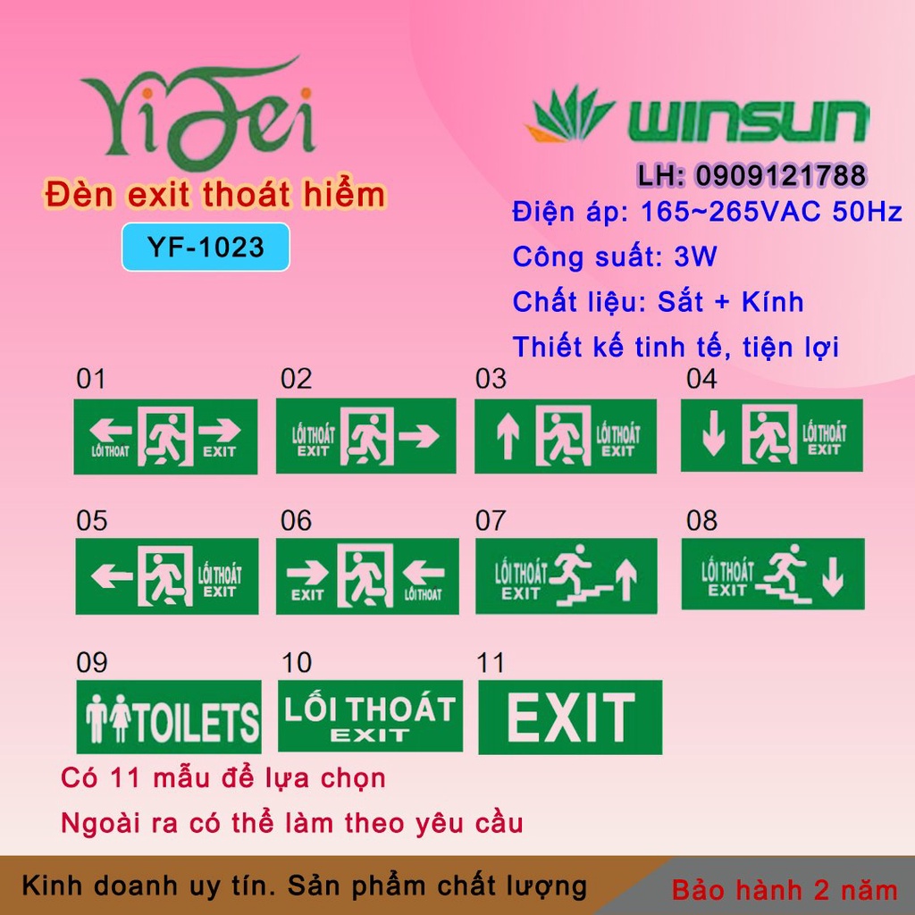 Đèn EXIT, Đèn thoát hiểm,Chỉ lối thoát 2 mặt Yifei (YF-1023 Winsun )