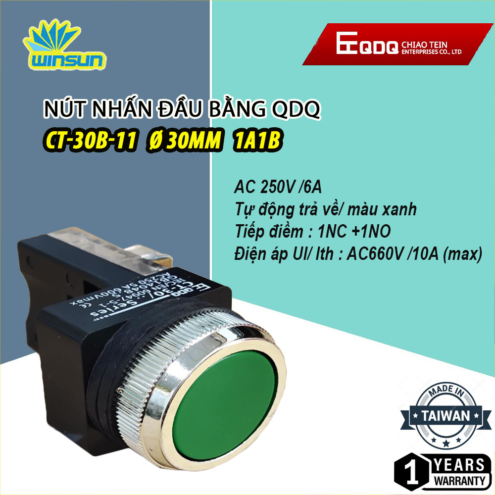 Nút nhấn đầu bằng QDQ CT-B Ø25,Ø30mm