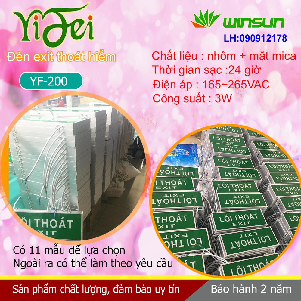 Đèn Yifei EXIT, đèn thoát hiểm,chỉ lối thoát YF-200 2 mặt Winsun