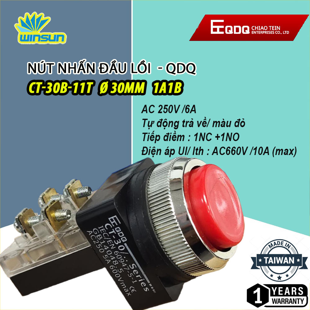 Nút nhấn đầu lồi QDQ CT-B Ø25,Ø30mm