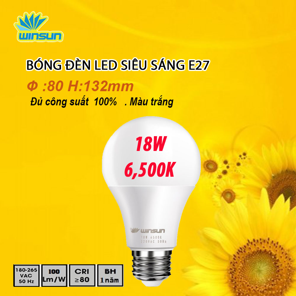 Đèn led  siêu sáng E27 18W Đèn tiết kiệm năng lượng 6500K Đèn bóng tròn