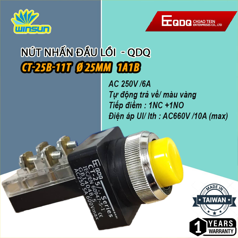 Nút nhấn đầu lồi QDQ CT-B Ø25,Ø30mm