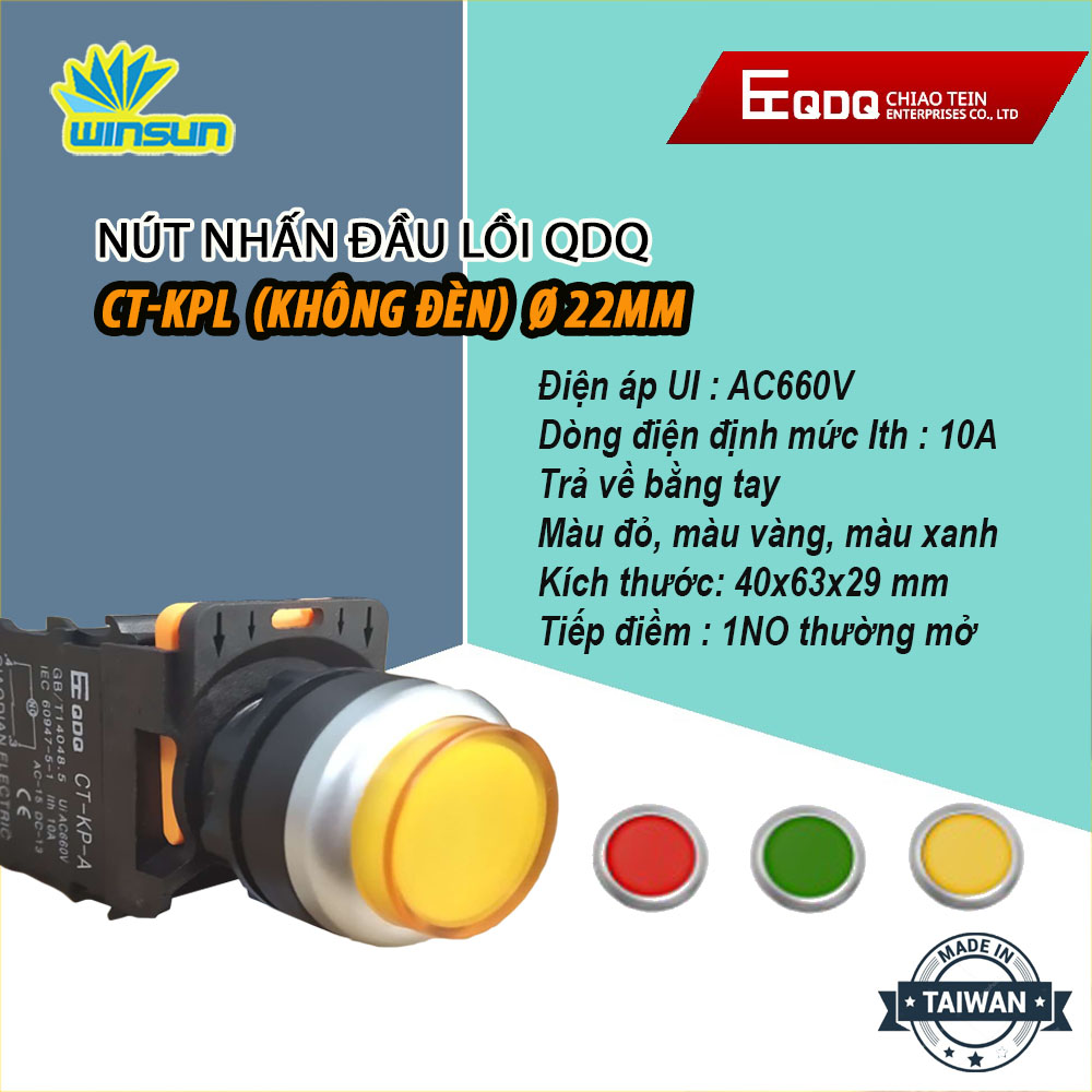 Nút nhấn đầu lồi QDQ CT-KPL Ø22mm