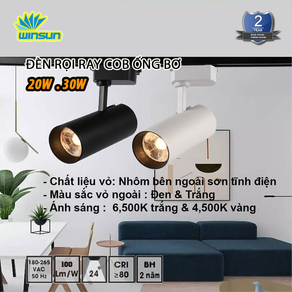 Đèn rọi ray COB ống bơ 20W, 30W