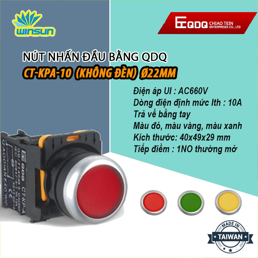 Nút nhấn đầu bằng QDQ CT-KP Ø22mm