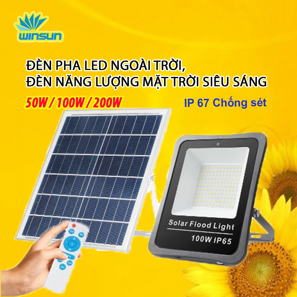 Đèn pha led ngoài trời, Đèn năng lượng mặt trời siêu sáng 100W