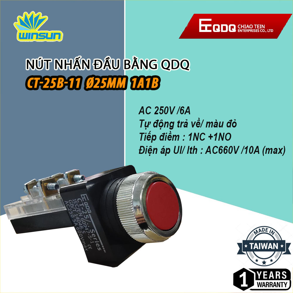 Nút nhấn đầu bằng QDQ CT-B Ø25,Ø30mm