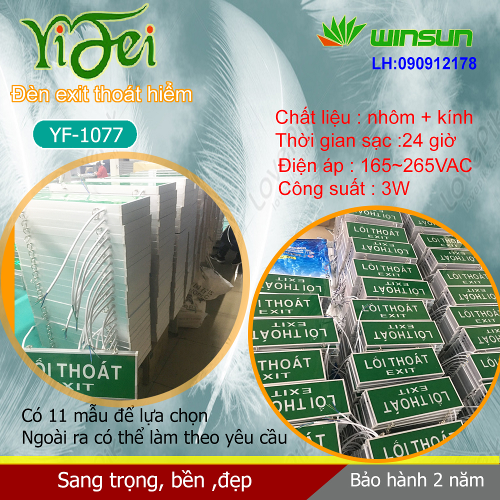 Đèn Yifei EXIT, đèn thoát hiểm,chỉ lối thoát YF-1077 2 mặt Winsun