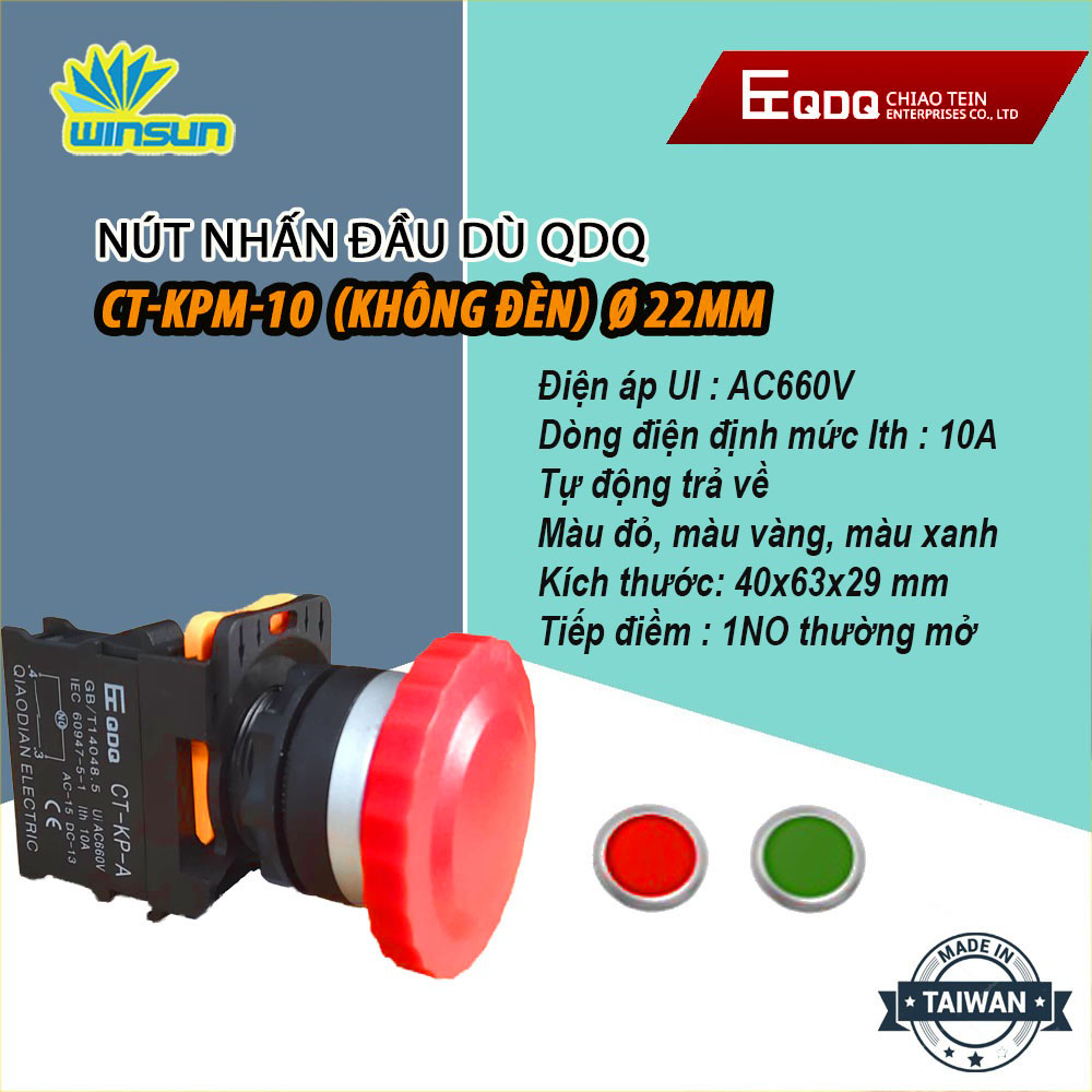 Nút nhấn đầu dù QDQ CT-KPM Ø22mm