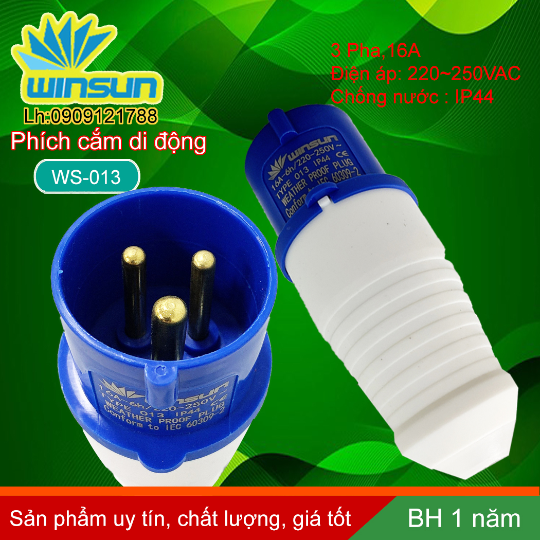 Phích cắm di động công nghiệp 3 chấu 16A, 32A 3 pha Winsun