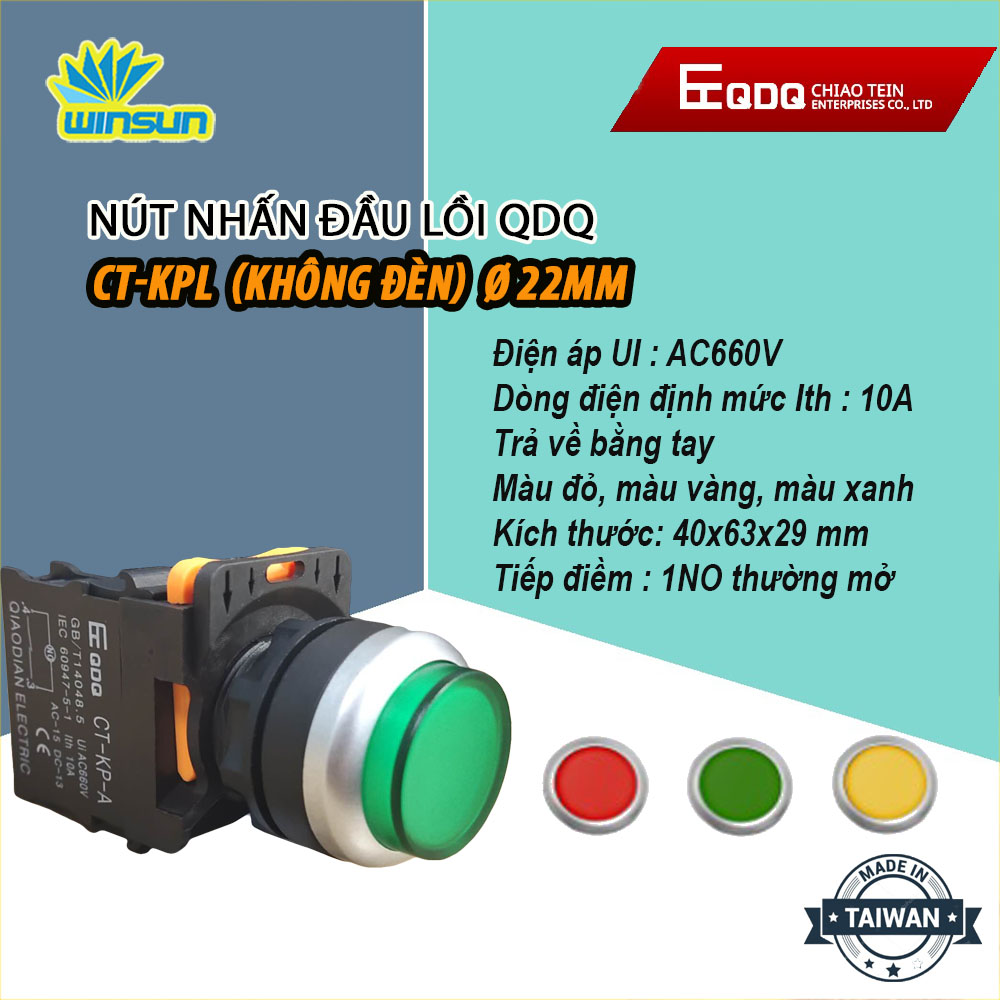 Nút nhấn đầu lồi QDQ CT-KPL Ø22mm