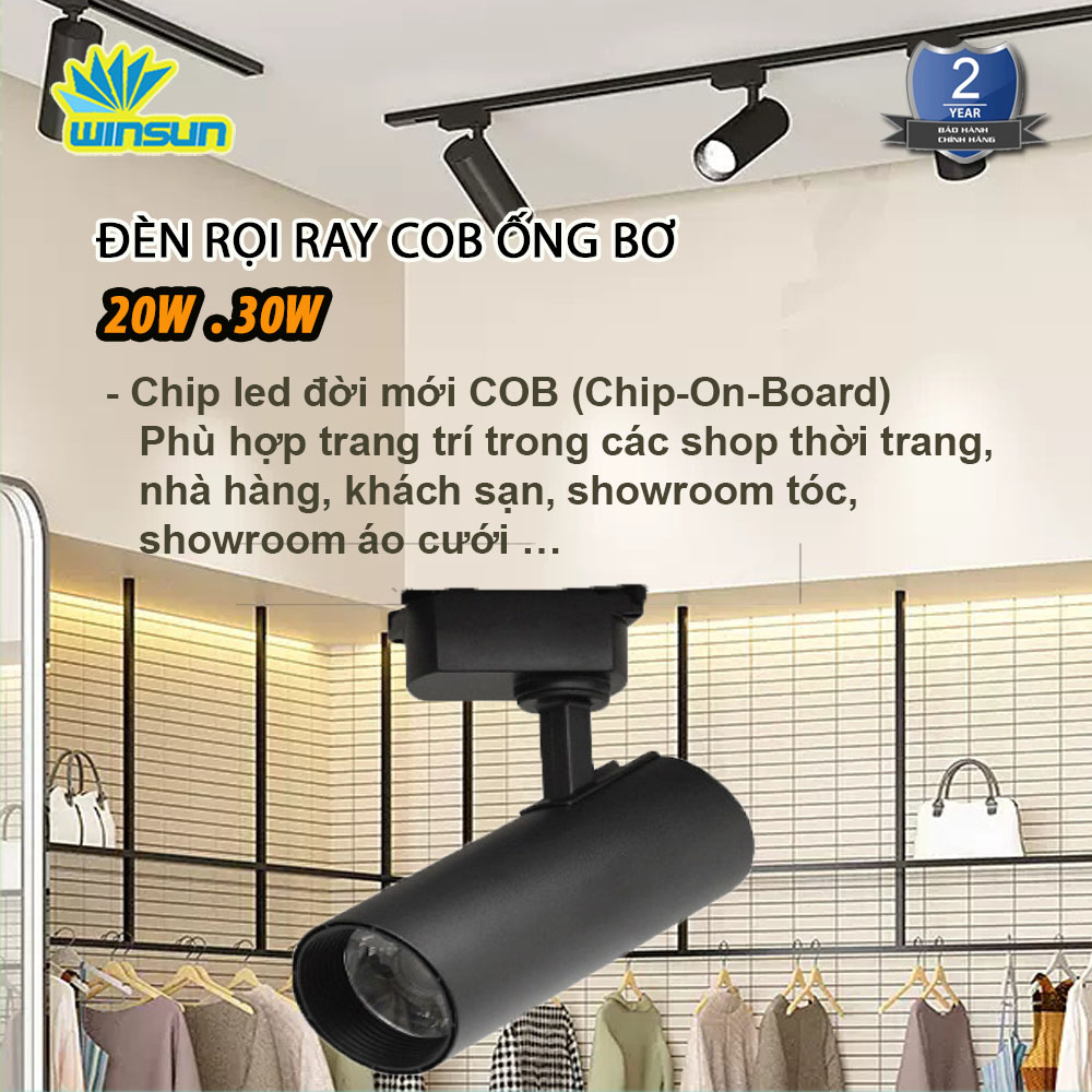 Đèn rọi ray COB ống bơ 20W, 30W