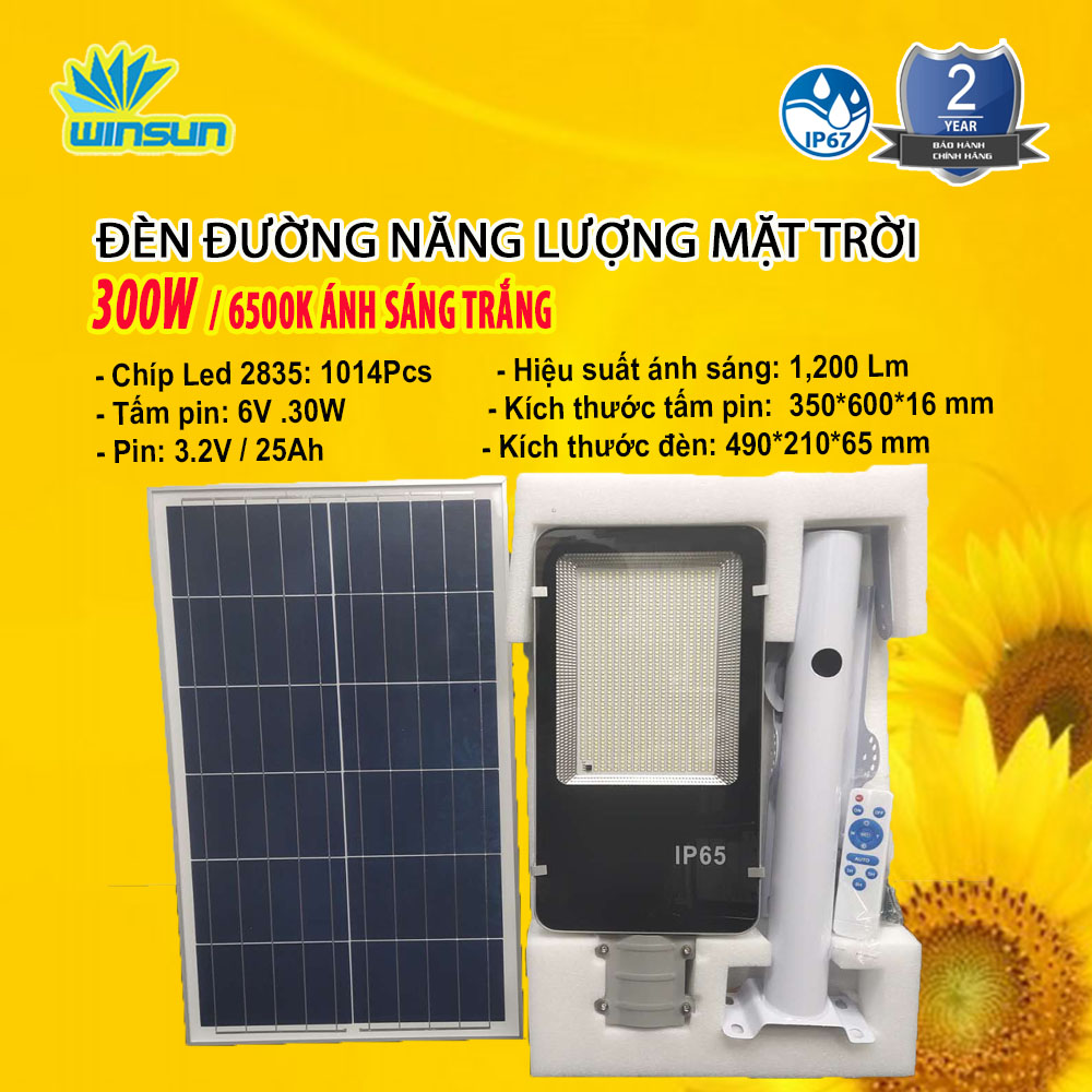 Đèn Đường Năng Lượng Mặt Trời Siêu Sáng IP67 chống thấm nước 300W 