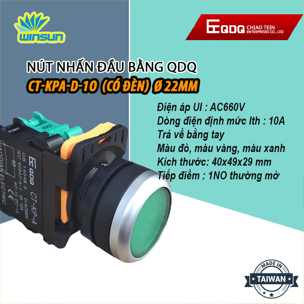 Nút nhấn đầu bằng QDQ CT-KP Ø22mm