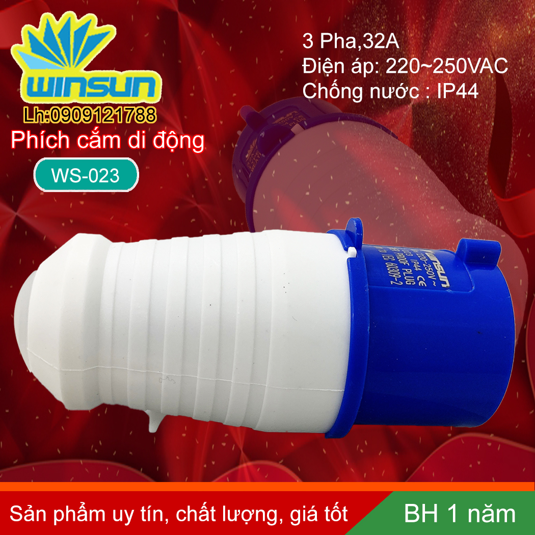 Phích cắm di động công nghiệp 3 chấu 16A, 32A 3 pha Winsun