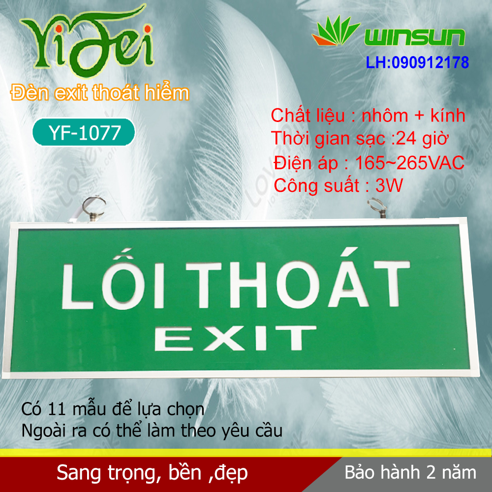 Đèn Yifei EXIT, đèn thoát hiểm,chỉ lối thoát YF-1077 2 mặt Winsun