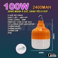 Bóng đèn tích điện. Đèn sạc dự phòng siêu sáng 100W.200W.300W. Tặng kèm dây sạc, màu trắng hiển thị dung lượng