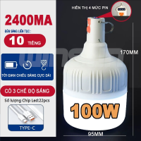 Bóng đèn tích điện. Đèn sạc dự phòng siêu sáng 100W.200W.300W. Tặng kèm dây sạc, màu trắng hiển thị dung lượng