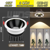 Đèn Led âm trần rọi chống chói Spotlight 7W.10W.12W CRI>98 lỗ khoét 75, chóa Đen