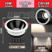 Đèn Led âm trần rọi chống chói Spotlight 7W.10W.12W CRI>98 lỗ khoét 75, chóa Đen