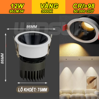 Đèn Led âm trần rọi chống chói Spotlight 7W.10W.12W CRI>98 lỗ khoét 75, chóa Đen
