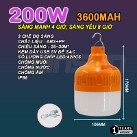 Bóng đèn tích điện. Đèn sạc dự phòng siêu sáng 100W.200W.300W. Tặng kèm dây sạc, màu trắng hiển thị dung lượng
