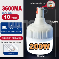 Bóng đèn tích điện. Đèn sạc dự phòng siêu sáng 100W.200W.300W. Tặng kèm dây sạc, màu trắng hiển thị dung lượng