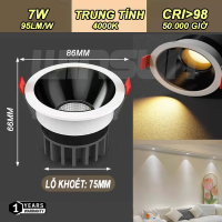 Đèn Led âm trần rọi chống chói Spotlight 7W.10W.12W CRI>98 lỗ khoét 75, chóa Đen