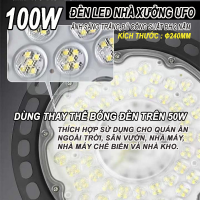 Đèn LED nhà xưởng mini 100W ánh sáng trắng Chiếu sáng công nghiệp chống bụi chống nước treo trần BH: 2 năm ( 1 đổi 1 )