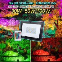 Đèn pha đổi màu 50W RGB kèm Remote 220V. BH: 2 năm ( 1 đổi 1 )