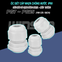 Ốc siết cáp nhựa chống nước , Ốc siết cáp nhựa loại tốt có ron chống cháy kích thước PG7 ~ PG25 chống cháy. BH: 1 năm ( 1 đổi 1 )