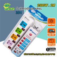 Ổ cắm điện đa năng thông minh 2 cổng USB 5v sạc nhanh, Ổ chịu tải 2500W giờ dây nối 2m, Ổ cắm nối dài an toàn