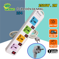 Ổ cắm điện đa năng thông minh 2 cổng USB 5v sạc nhanh, Ổ chịu tải 2500W giờ dây nối 2m, Ổ cắm nối dài an toàn