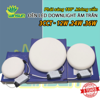 Đèn Led downlight âm trần 12W 24W 36W (tròn) Phát sáng 180° không viền 3 màu. BH: 2 năm ( 1 đổi 1 )