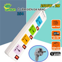 Ổ cắm điện đa năng thông minh 2 cổng USB 5v sạc nhanh, Ổ chịu tải 2500W giờ dây nối 2m, Ổ cắm nối dài an toàn