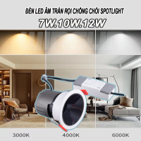 Đèn Led âm trần rọi chống chói Spotlight 7W.10W.12W CRI>98 lỗ khoét 75, chóa Đen