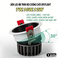 Đèn Led âm trần rọi chống chói Spotlight 7W.10W.12W CRI>98 lỗ khoét 75, chóa Đen