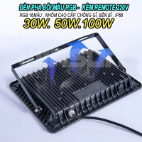 Đèn pha đổi màu 50W RGB kèm Remote 220V. BH: 2 năm ( 1 đổi 1 )