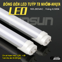 Bóng đèn LED Tuýp nhôm-nhựa T8 9W 0,6M 18W 1,2M  Ánh sáng trắng. BH 2 năm ( 1 đổi 1 )