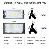 Đèn pha Led ngoài trời 50W 100W chống mưa 220V kháng nước tiết kiệm điện siêu sáng