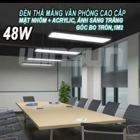 Đèn thả máng văn phòng cao cấp mặt nhôm + Acrylic, ánh sáng trắng góc bo tròn, đèn máng thả trần dạng hộp 1m2 48W. BH: 2 năm ( 1 đổi 1 )