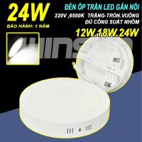 Đèn ốp trần LED gắn nổi 12W, 18W, 24W tròn, vuông. BH đổi mới 12 tháng