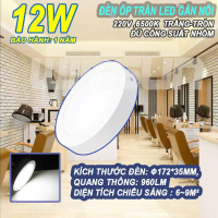 Đèn ốp trần LED gắn nổi 12W, 18W, 24W tròn, vuông. BH đổi mới 12 tháng